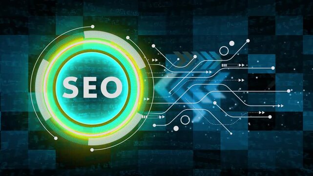 SEO - Search Engine Optimization. seo concept head up display (HUD UI) panel and futuristic technology abstract background internet of things animation concepts.