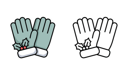 Obraz premium Festive Holiday Gloves with Holly Accent, Warm Winter Apparel, Seasonal Fashion