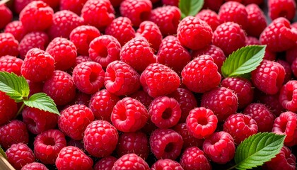 Fresh raspberries and leaves