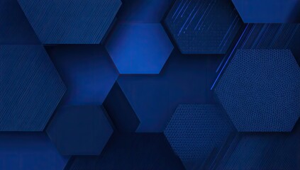 Deep blue hexagonal pattern with textured surfaces and subtle lines