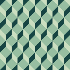 Cube pattern created from dark, mid and pale green diamonds