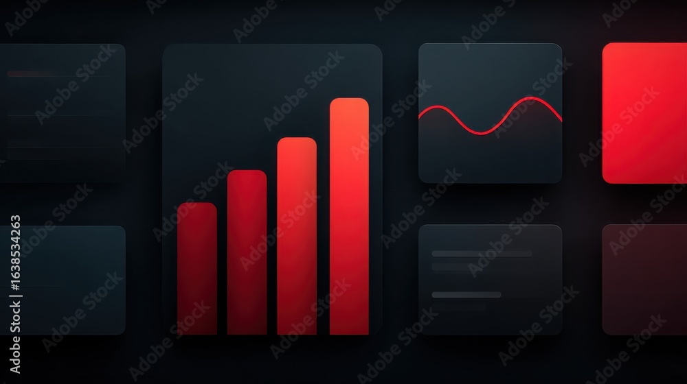 Poster A black and red background with a series of red bars and a red line