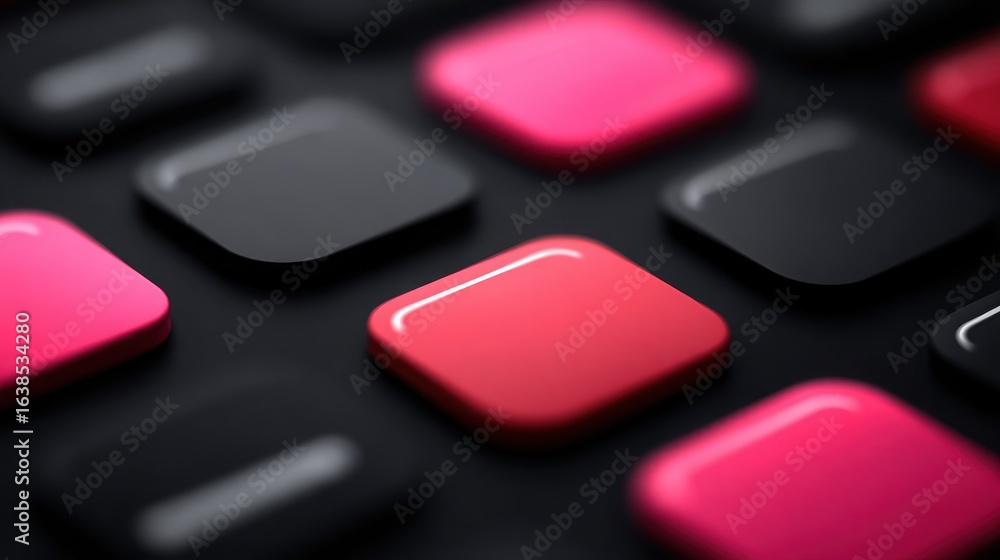 Poster a close up of a row of black and red buttons