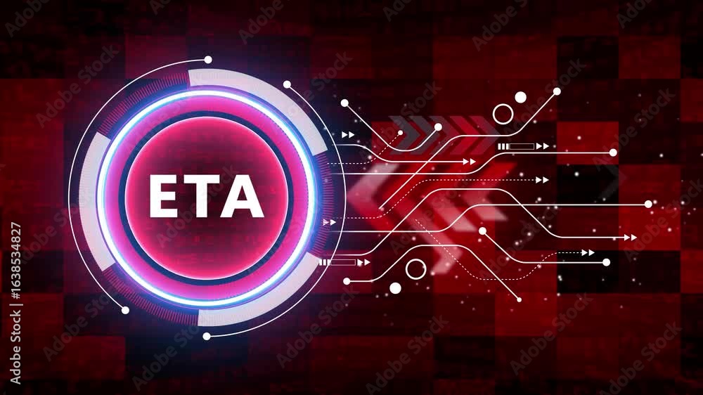 Poster eta – estimated time of arrival. eta concept head up display (hud ui) panel and futuristic technolog