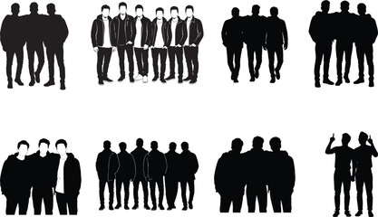 Group of Friends Silhouette Vector Illustration, Friendship Concept Design