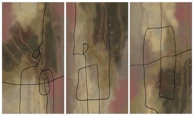 Modern interior triptych. The picture is painted by hand on a tablet.