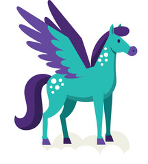 Fototapeta premium Pegasus mythical winged horse fantasy creature teal and purple vector illustration 