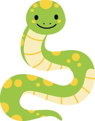 Fototapeta premium Green and yellow cartoon snake smiling vector illustration with simple design 