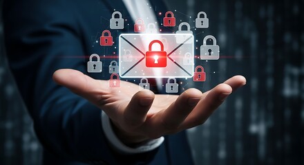 Hand holding an envelope with a secure lock symbol, representing digital security