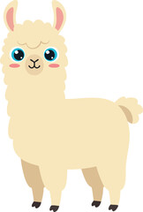 Fototapeta premium Cute beige llama with blue eyes cartoon style vector illustration 