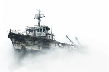 Ghostly Shipwreck Isolated White Background