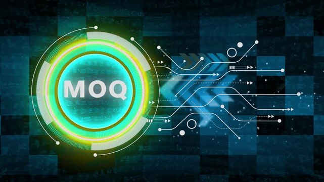 MOQ &ndash; Minimum Order Quantity. MOQ concept head up display (HUD UI) panel and futuristic technology abstract background internet of things animation concepts.
