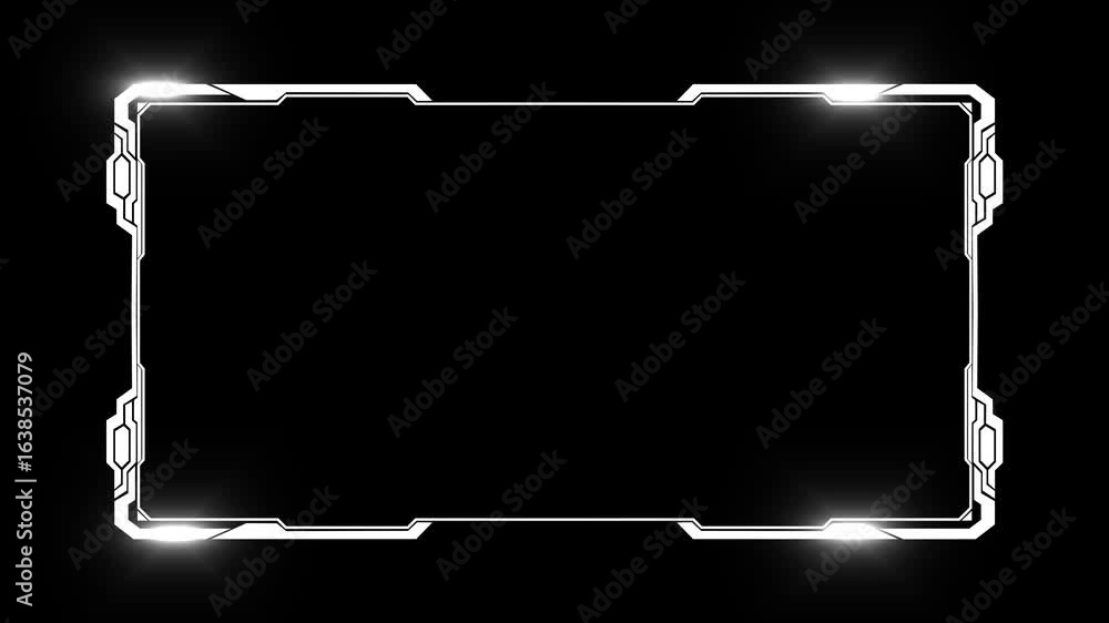 Poster futuristic rectangle hud frame with neon glow – sci-fi interface background. hud graphics around the