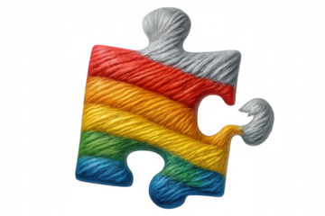 Colorful puzzle piece with rainbow colors and transparent background representing diversity, inclusion, and problem-solving