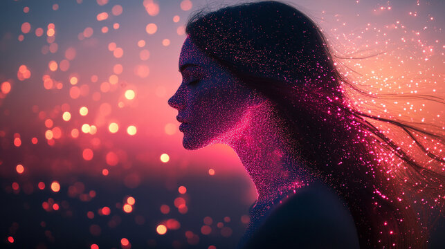 A glowing abstract profile silhouette set against a dark, futuristic tech-inspired background. The image features dynamic light effects and intricate digital patterns, evoking themes of innovation, ar