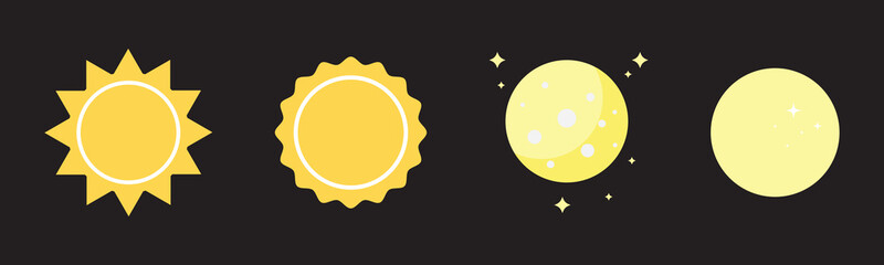 Sun moon icon vector symbol, Set of time of the day icon, Sunset silhouette