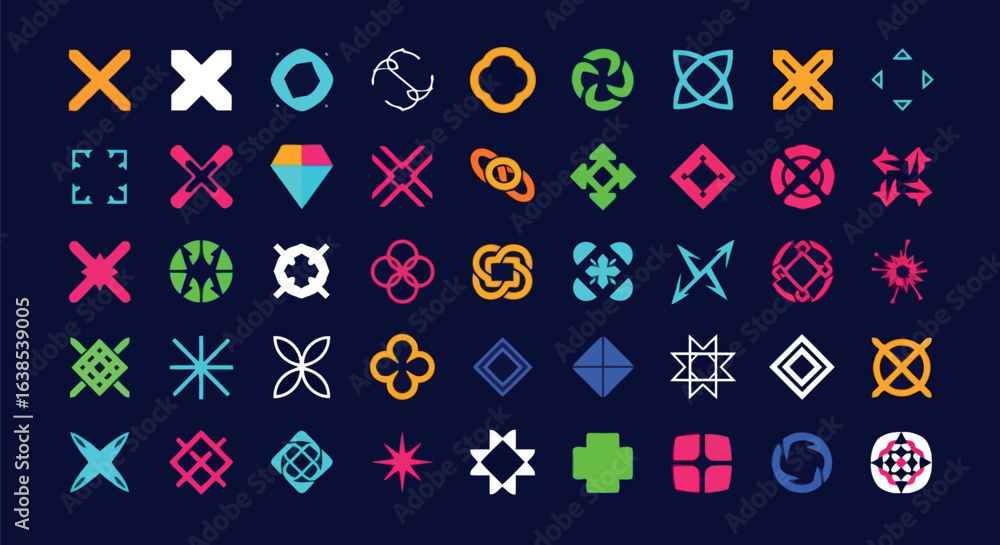 Aufkleber vector art of diverse collection of abstract geometric shapes and symbols in various colors and styl
