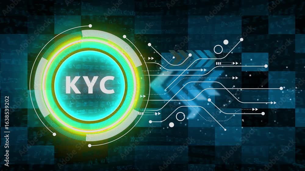 Poster kyc – know your customer. kyc concept head up display (hud ui) panel and futuristic technology abstr