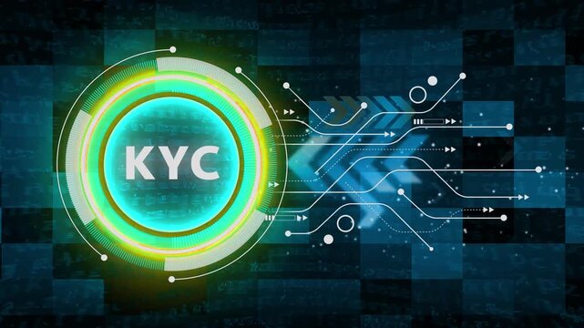 KYC &ndash; Know Your Customer. KYC concept head up display (HUD UI) panel and futuristic technology abstract background internet of things animation concepts.