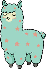 Fototapeta premium Cute turquoise llama with pink stars vector illustration in cartoon style 