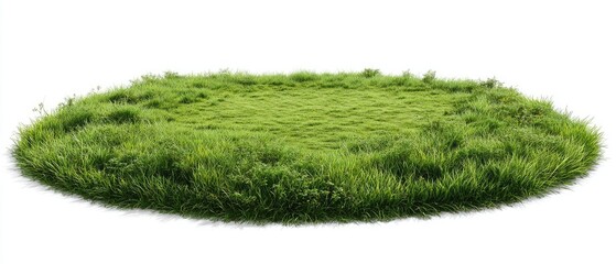 Circular patch of vibrant green grass against a white background