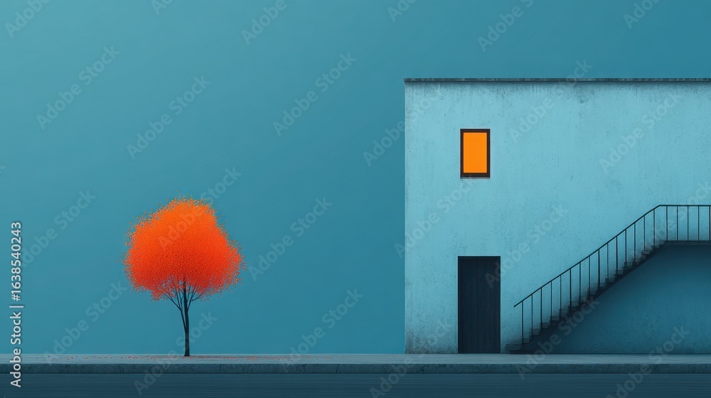 Aufkleber a tree stands in front of a building with a window