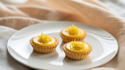 Delightful lemon tarts displayed on a white plate.