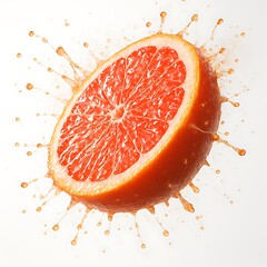 Juicy half grapefruit splashing liquid droplets dynamic motion isolated on white background isolated on transparent background