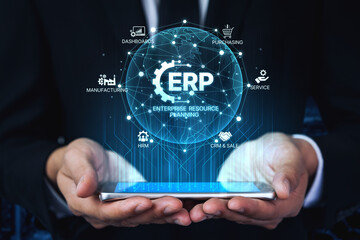 ERP platform visual showing centralized system for enterprise resource planning, improving...