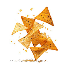 Tortilla chips falling spices black background