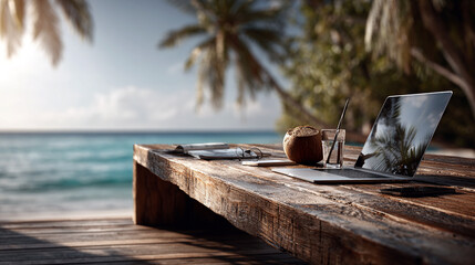 digital nomad at tropical beach