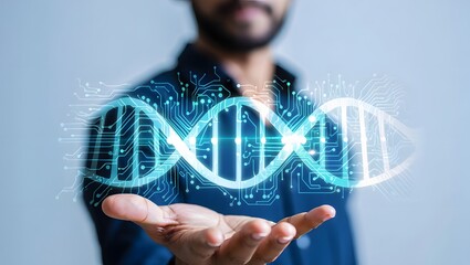 Holographic Glowing DNA Spiral in Palm