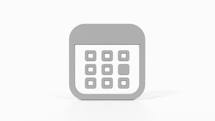 8K Gray 3D Render of Calendar Icon with White Background for Scheduling Apps, Event Management, and Booking Systems

