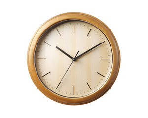 Wooden framed wall clock with a simple face, isolated on transparent background