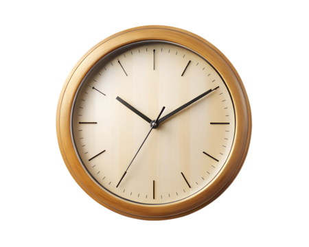 Wooden framed wall clock with a simple face, isolated on transparent background - Powered by Adobe
