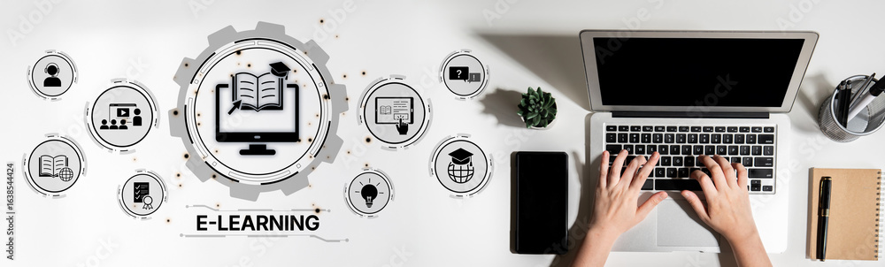 Aufkleber online education boosts access to learning. learn anytime through flexible platforms. education tech