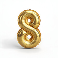 Number 8 golden 3d balloon style for compositions