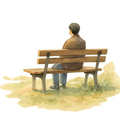Watercolor scene of person sitting on park bench with autumn background