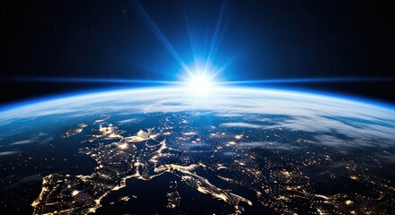 Naklejka premium Stunning Sunrise Over Earth From Space High Resolution