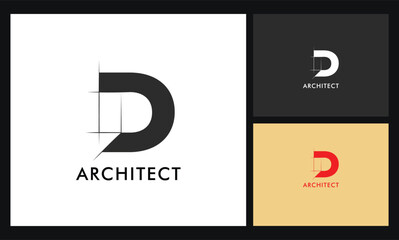 Fototapeta premium Architectural project D letter logo, technical draw style alphabet. Geometrical typography. Wireframe letters, typographic design with draft strokes for architecture logo. Isolated vector typeset 
