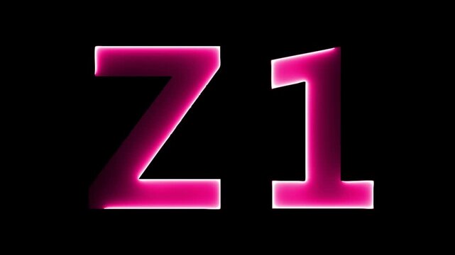 Glowing neon letter Z 1 , glowing neon font, Z 1 alphabet symbol . Seamless looping alphabet animation on black background.
