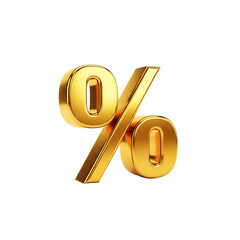 Golden percentage symbol with reflective surface isolated on a transparent background metallic shiny