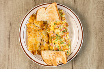 Western omelette with hash browns and toast