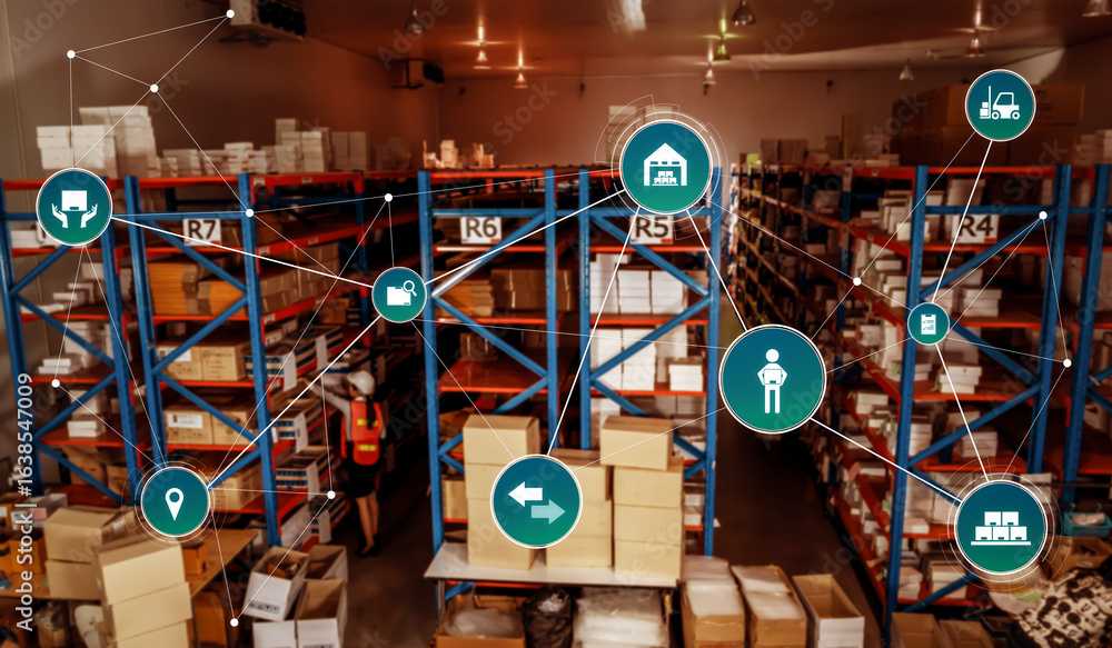 Poster smart warehouse management system with innovative internet of things technology to identify package 