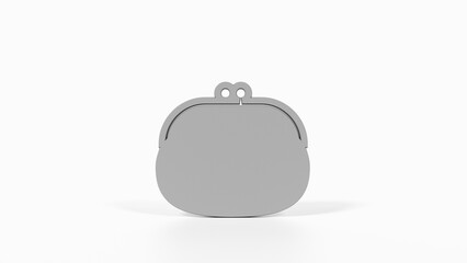 8K Gray 3D Render of Purse Wallet Icon with White Background for Finance Apps, Personal Budgeting, and E-commerce

