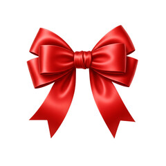 Fototapeta premium Luxurious red satin ribbon bow with flowing tails isolated on a transparent background decorative