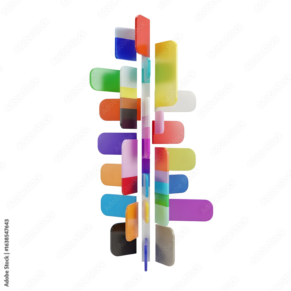 Aufkleber 3d icon of abstract colorful geometric shapes arranged vertically, isolated on transparent backgroun