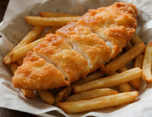 British fish and chips with crispy battered cod and golden fries 