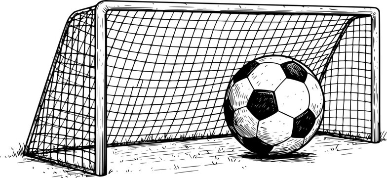 soccer ball in goal, black and white clip art preview