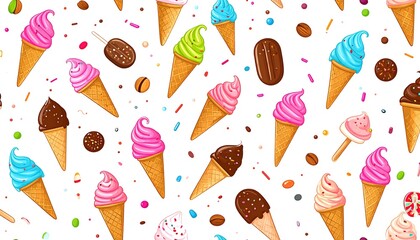 Colorful ice cream cones and treats pattern